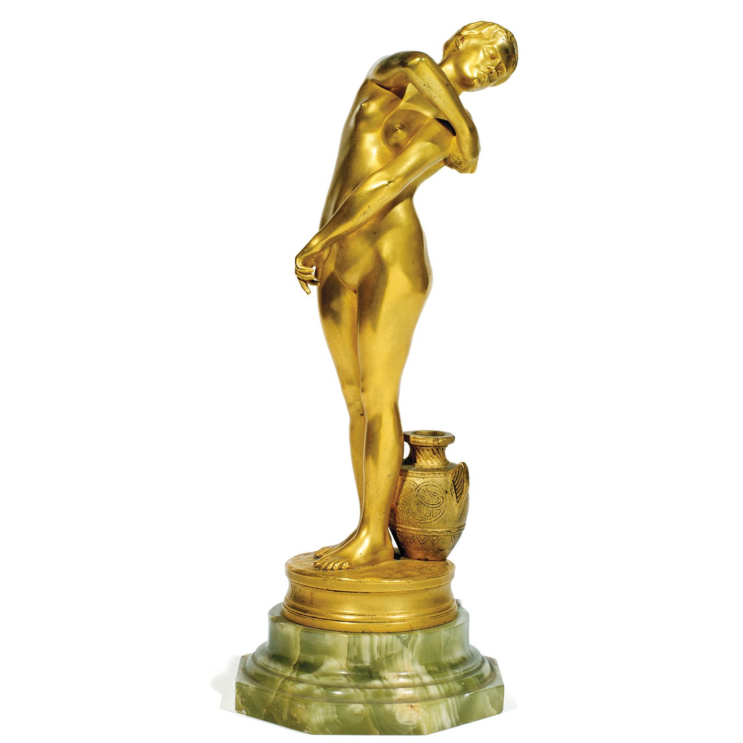 Null JEAN-LÉON GÉRÔME (1824-1904) La porteuse d'eau 带有金色光泽的青铜证明，玛瑙底座。刻有签名和创始人的印章&hellip;