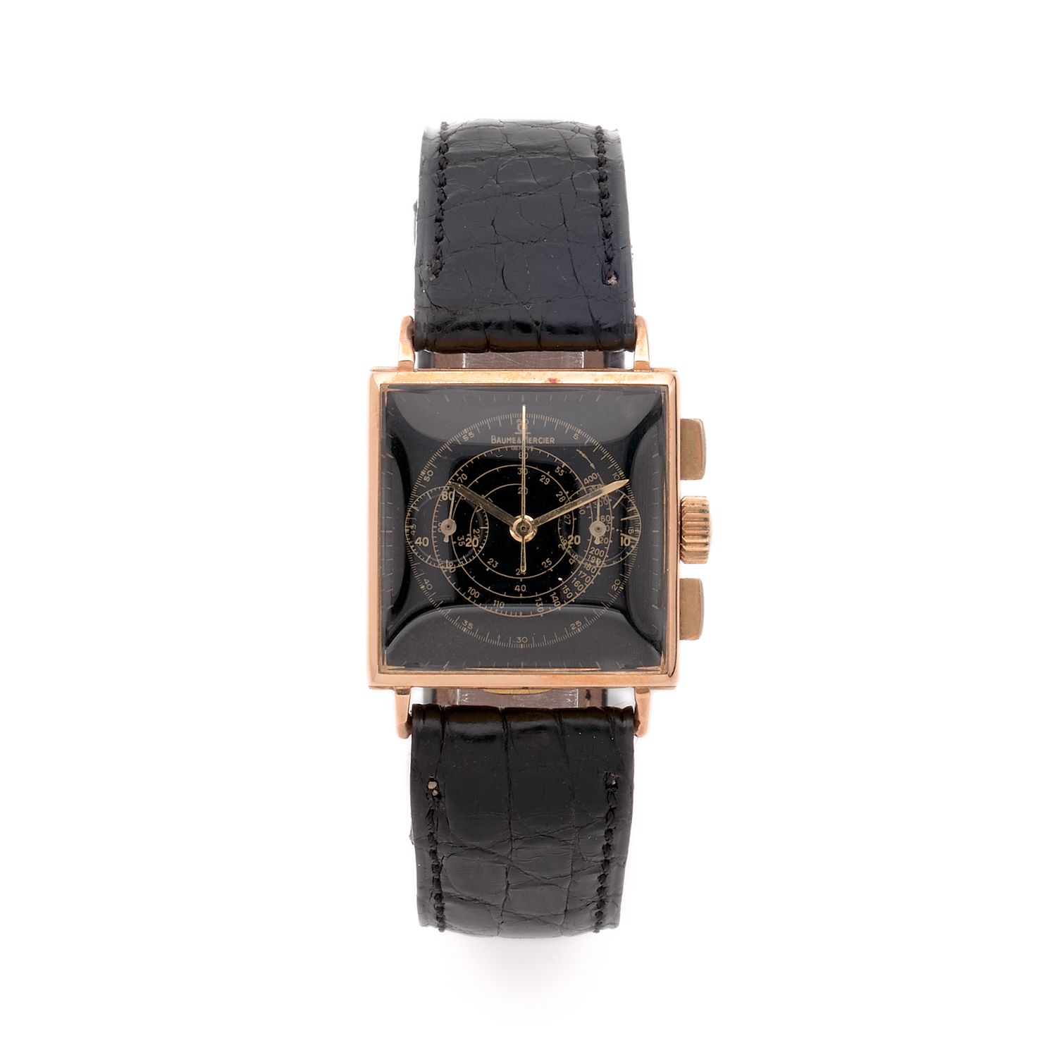 Null BAUME & MERCIER

CHRONOGRAPHE

40ER JAHRE

Roségoldfarbene Armbanduhr auf L&hellip;