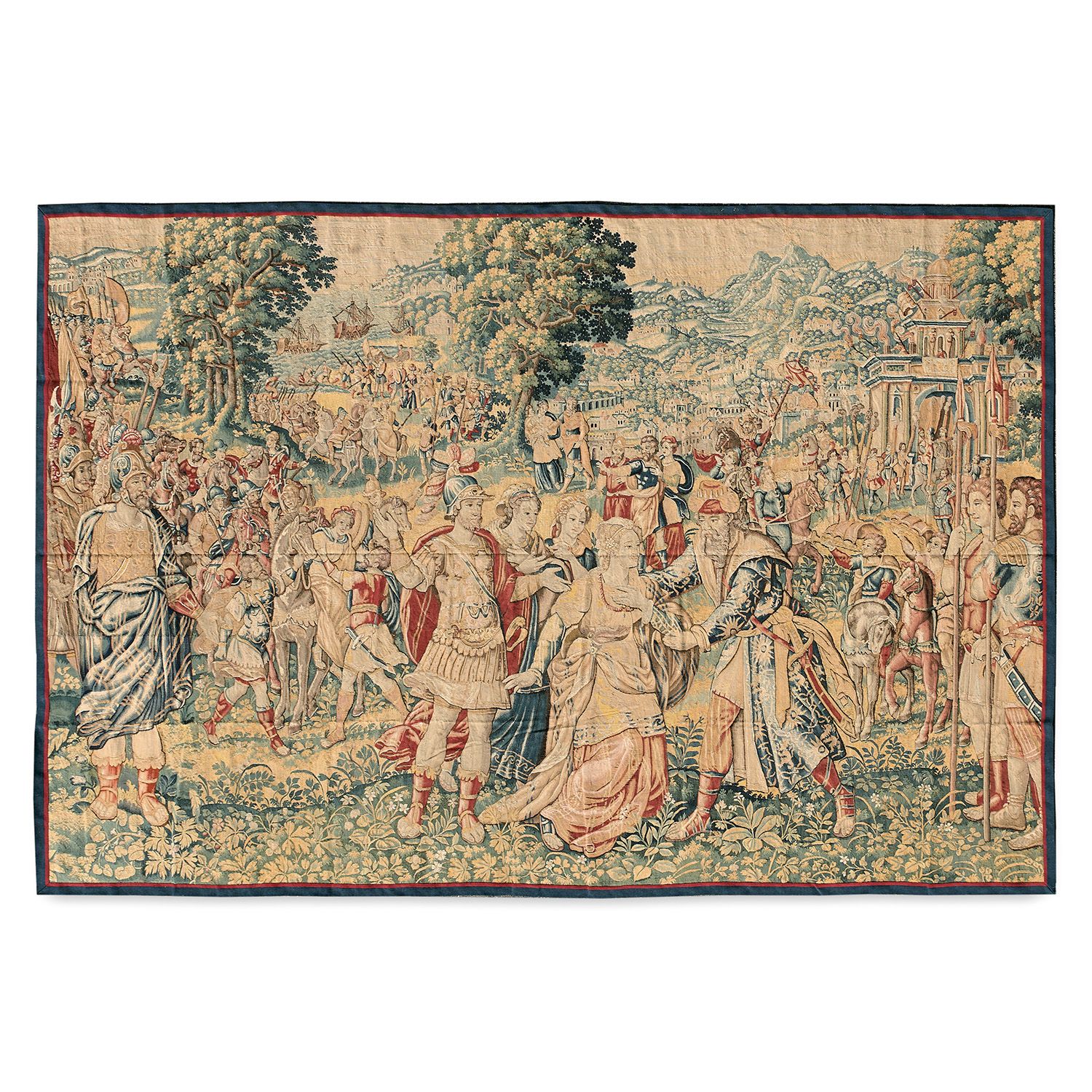 Null 特洛伊战争中，海伦献给普里阿姆国王的悬挂物中的大型带状织物，羊毛和丝绸，布鲁塞尔，16世纪。(布鲁塞尔羊毛和丝绸挂毯碎片，16世纪。 238 X 36&hellip;