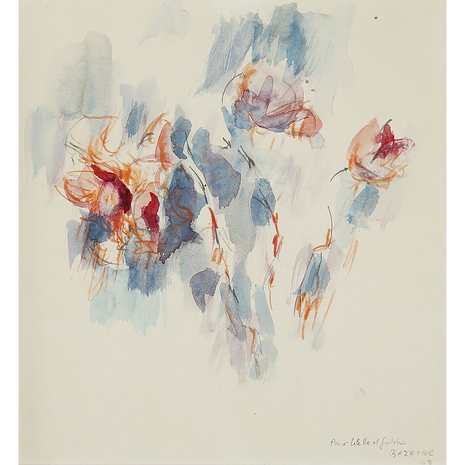 Null 让-巴赞(1904-2001)

花卉, 1965

纸上水彩和彩色铅笔

右下角有签名，献给 "Pour Colette et [...]"和日期 &hellip;