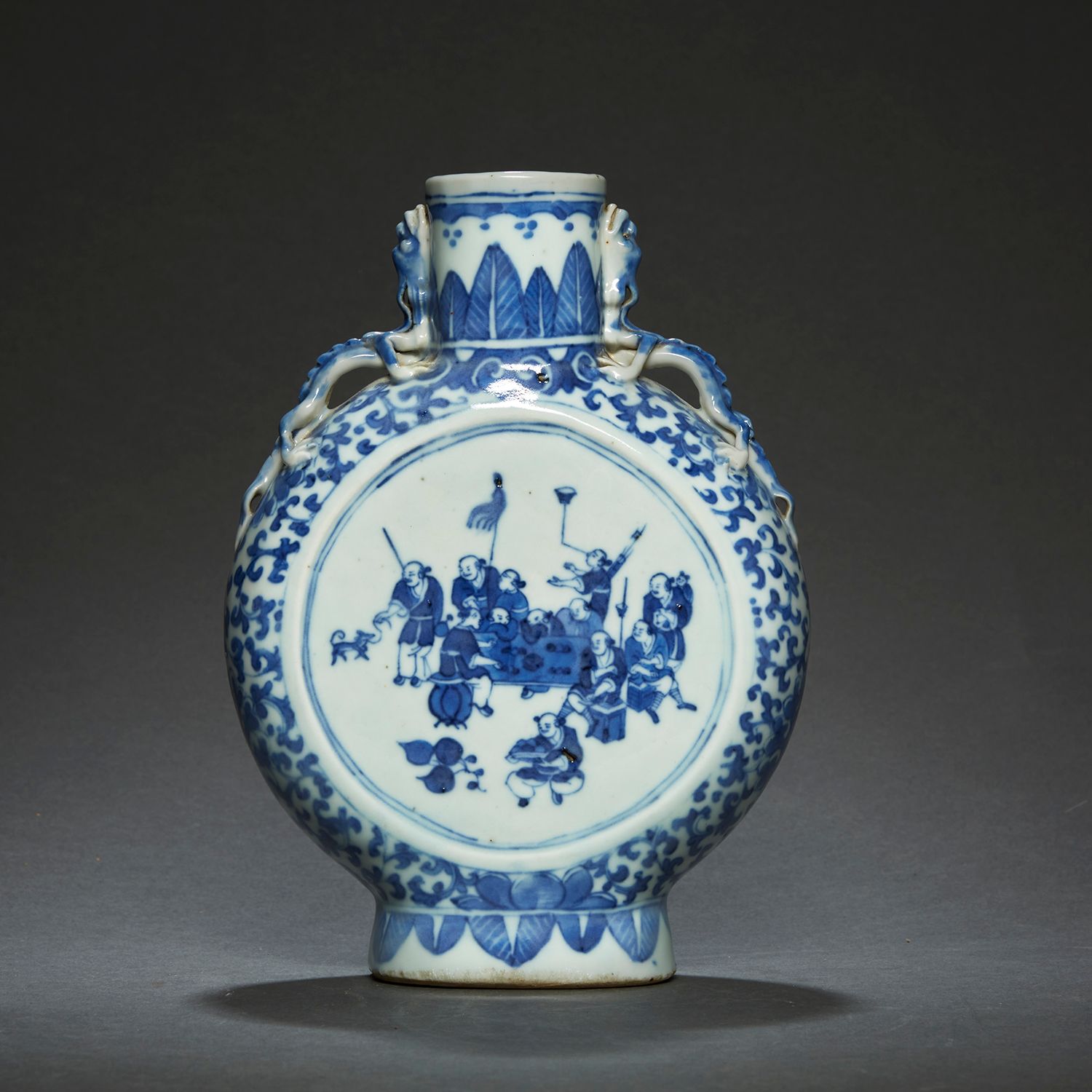 Null VASE OF GOURDE FORM
in porcelain and blue enamels underglaze, mounted on a &hellip;