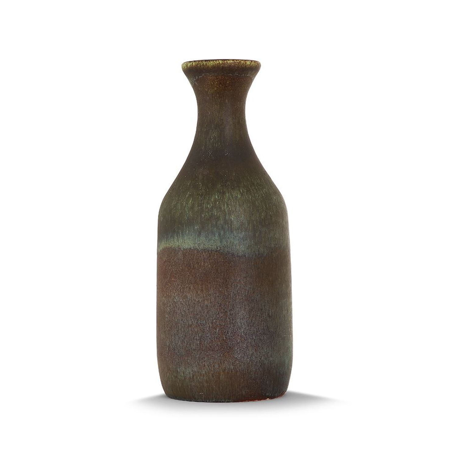 MADOURA Vase balustre en faïence émaillée vert jaspé de brun façon poils de lapi&hellip;