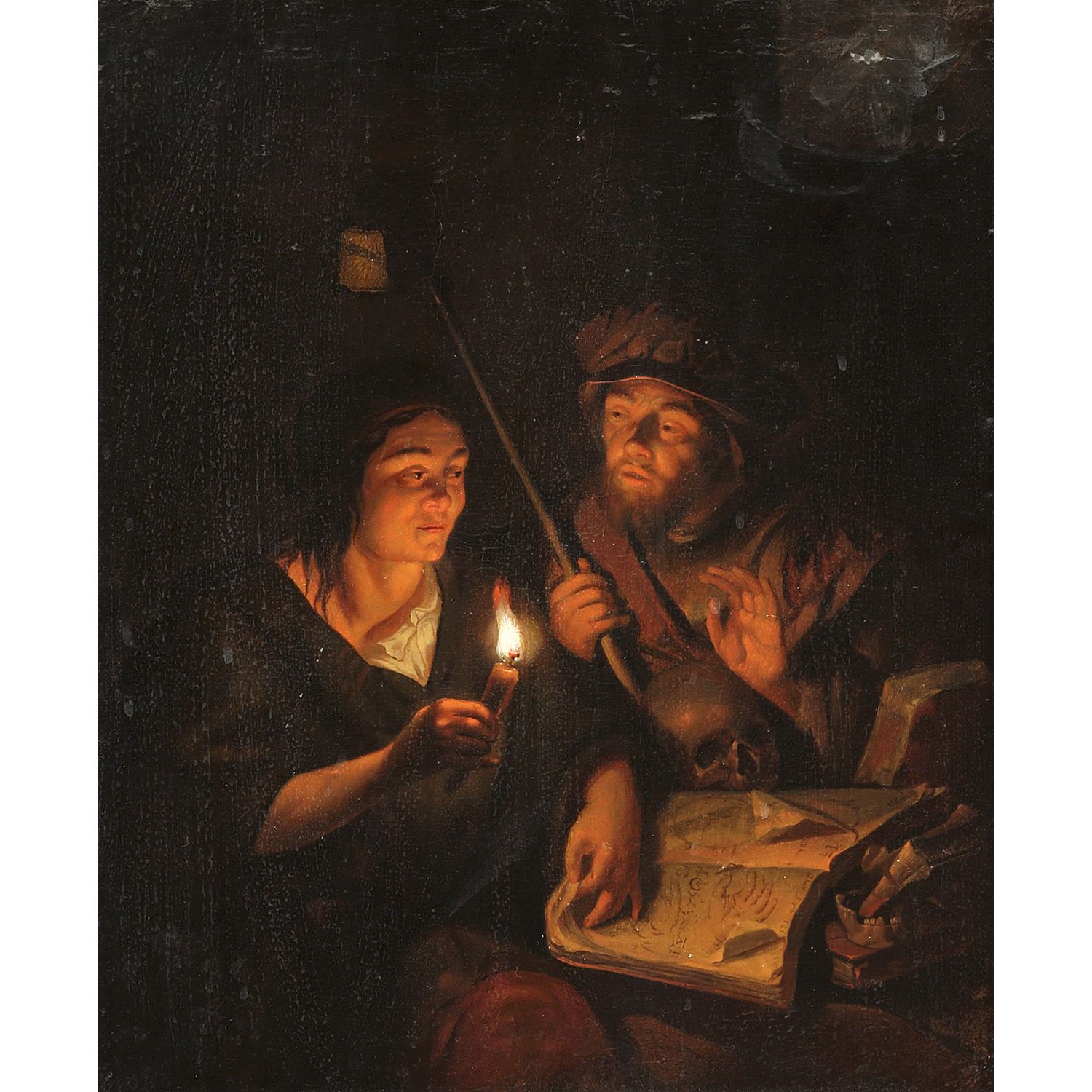 Null 归属于Arnold Boonen（1699-1729）的作品
两个拿着蜡烛的读者
镶嵌在镶木板上的帆布
旧的修复
Attr.献给A.Boonen，烛光&hellip;