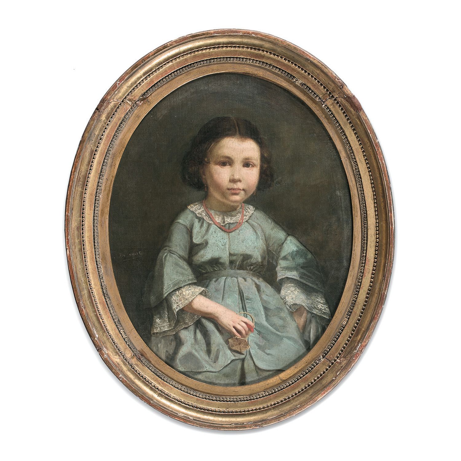 Null 19世纪法国画家莱昂-邦纳特的作品
穿着蓝色衣服的年轻女孩的肖像
椭圆形画布
修复
19世纪法国画派，L.Bonnat的圈子，穿着蓝色衣服的年轻女孩的&hellip;