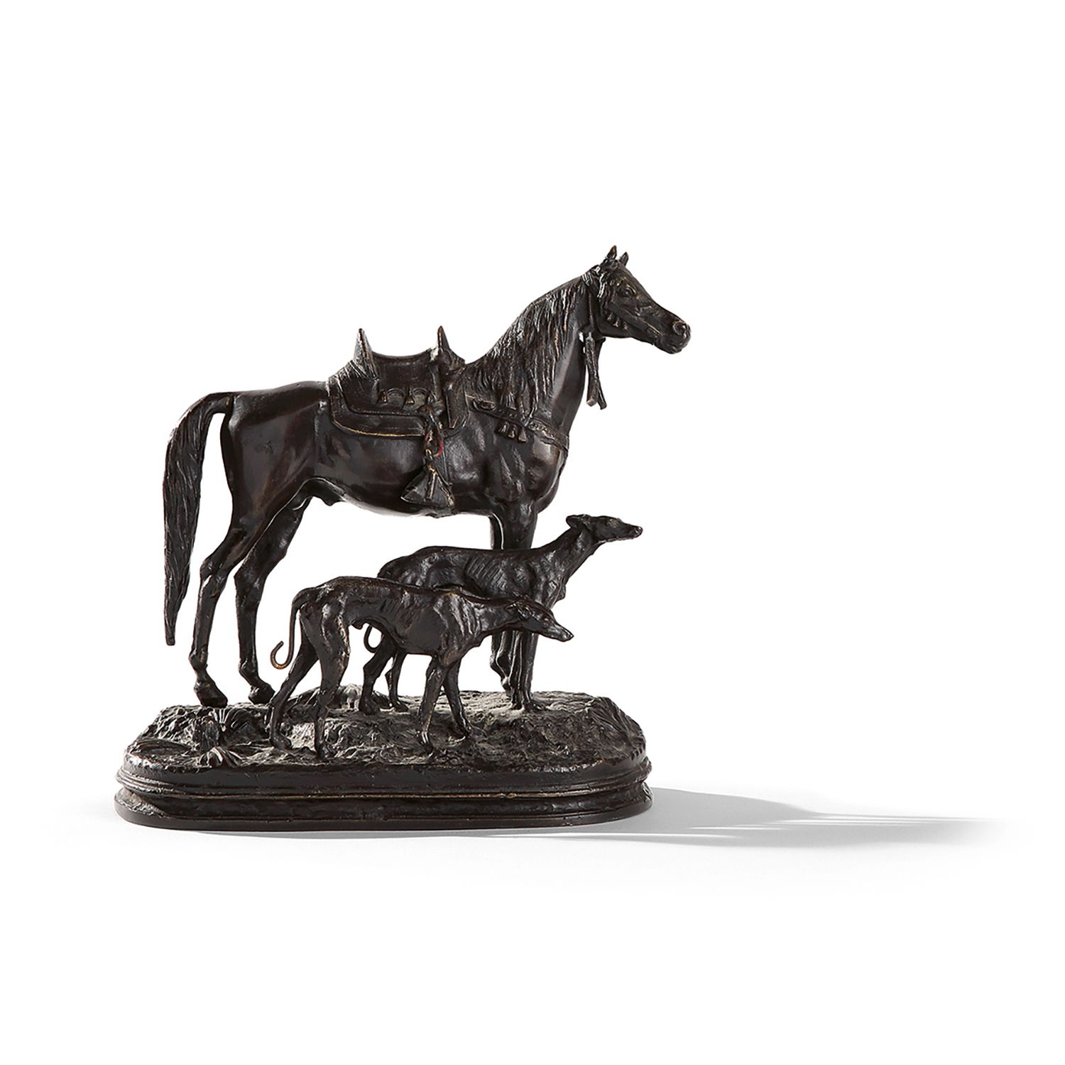 Null ALFRED DUBUCAND (1828-1903)
Cheval et deux levriers
Bronze à patine brune
S&hellip;