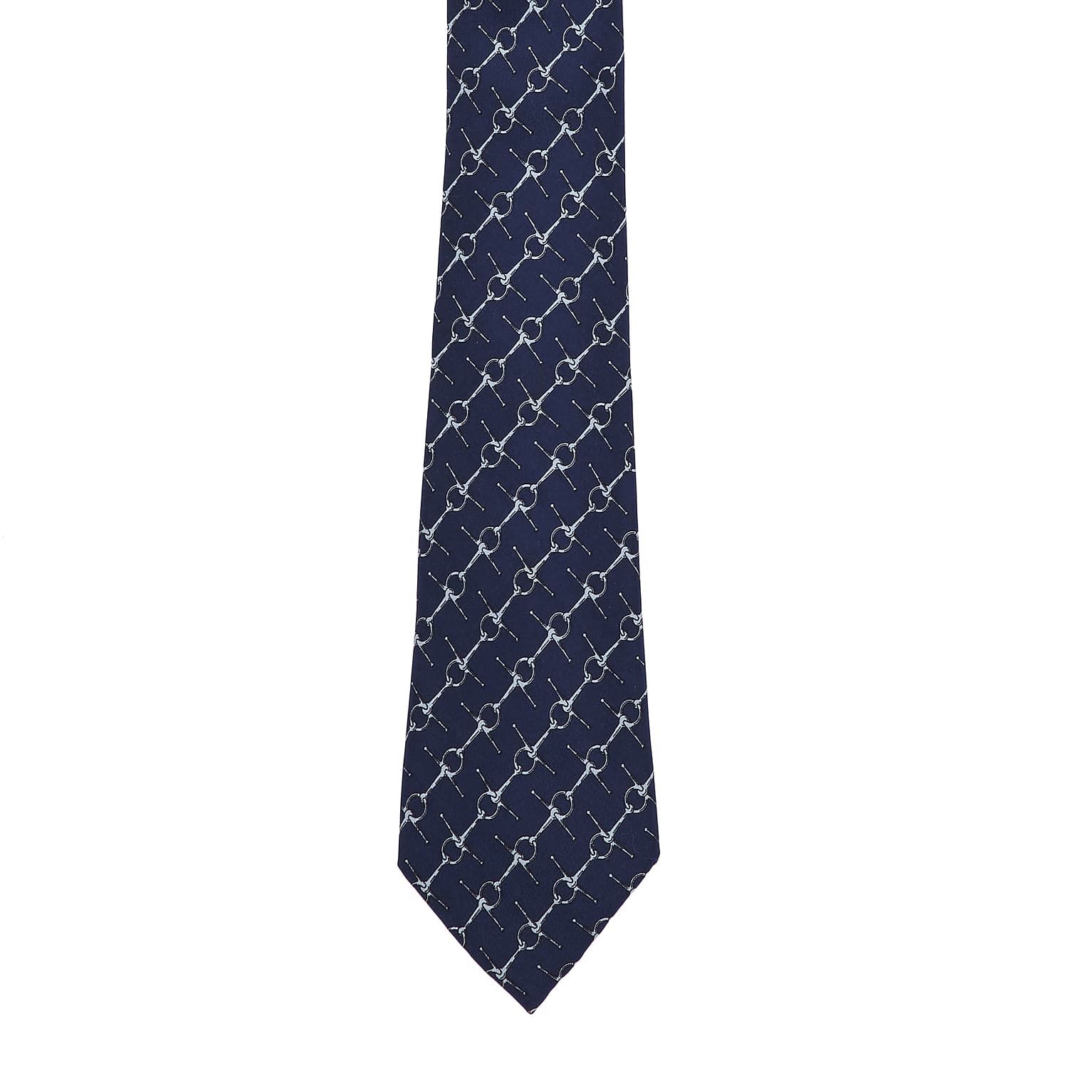 Null 爱马仕、 
海军蓝背景的丝绸领带，锚链装饰 
有盒子
状况良好（非常轻微的污渍）