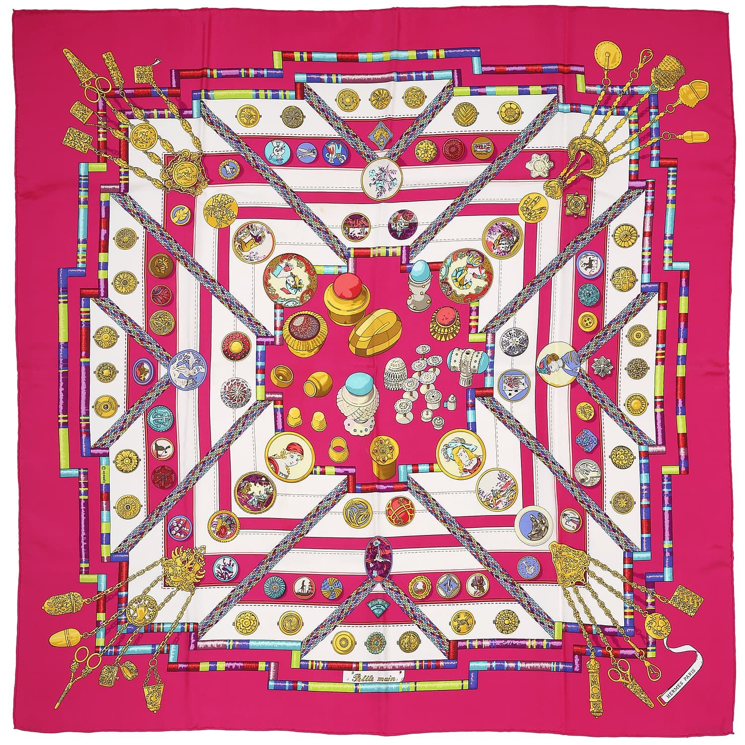Null 巴黎爱马仕、
娇小的主 "丝质斜纹方巾，粉红色背景和查特莱恩装饰、
设计师：Caty Latham
广场以19世纪的女士作品为蓝本
发行年份：1987&hellip;
