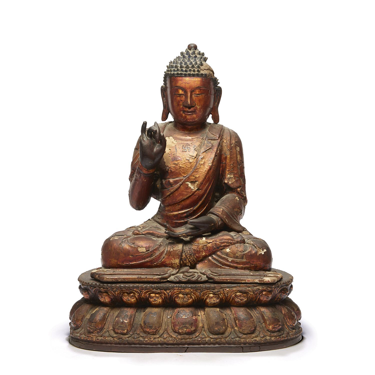 Null * RARE AND LARGE BUDDHA
in carved wood and lacquered red gold, representing&hellip;