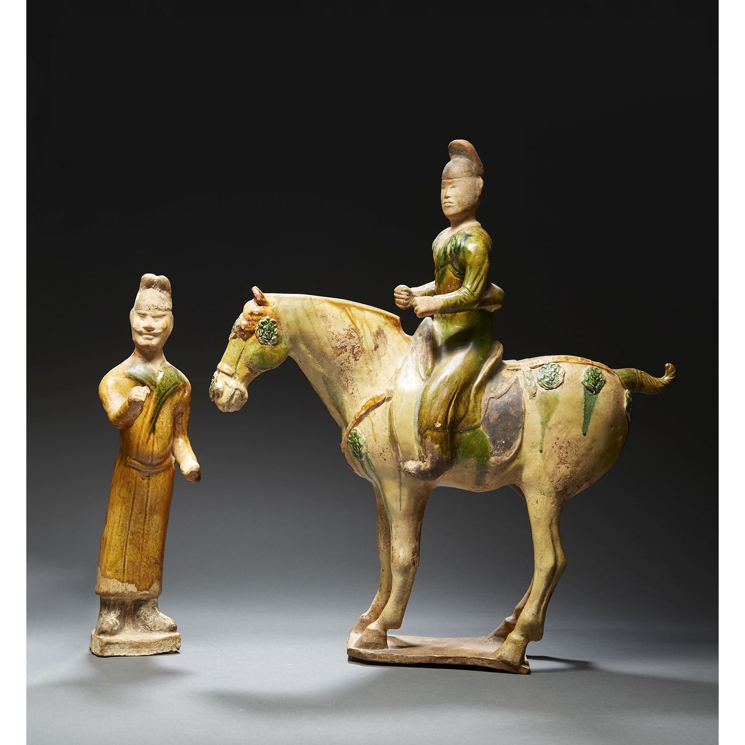 Null RIDER SITTING ON HIS MOUNT AND HIS GROOM
in white terracotta with three col&hellip;