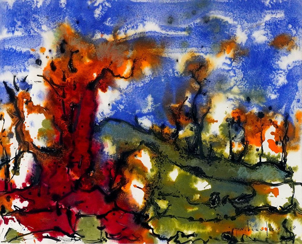 Null 保罗-瓦尼埃(1910-1996)，BEAULIEU
秋天的森林
水彩画
右下方有签名和日期：P.V. Beaulieu 68

出处。
A夫人的收藏&hellip;