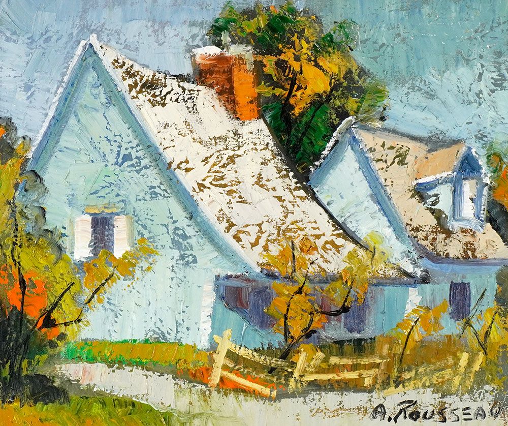 Null 卢梭，阿尔贝(1908-1982)
"沃德勒伊的蓝房子
布面油画
右下方有签名：A.Rousseau
背面有标题
背面证书上的日期：1977年

出处&hellip;