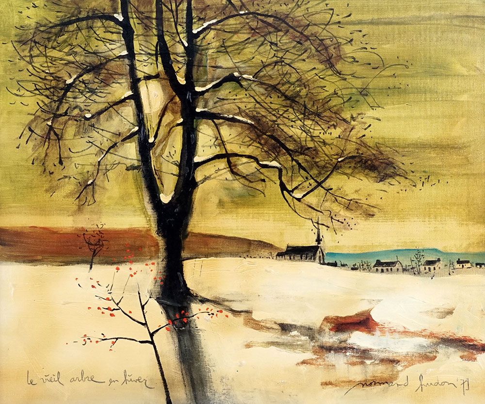 Null HUDON, Normand (1929-1997)
"Le vieil arbre en hiver"
Oil on canvas board
Si&hellip;