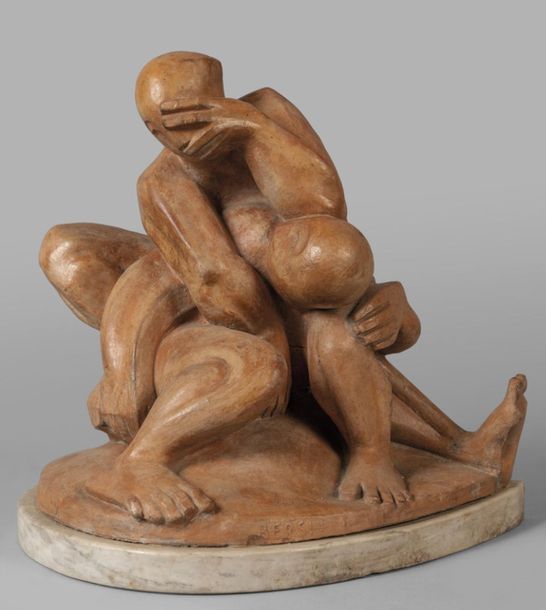OGGETTISTICA Wrestlers sculpture in terracotta f.Ta and d.Ta'49m
.40x30xh.35