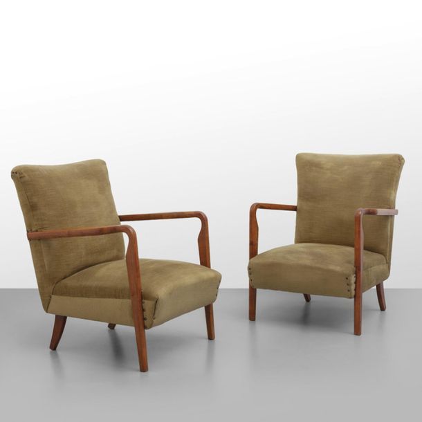 Cassina CASSINA (OFFICE TECHNIQUE)Deux fauteuils "401" fin des années 40. 
Pieds&hellip;