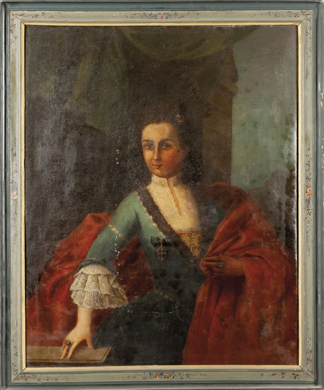 DIPINTO École piémontaise XVIIIe siècle "Noble femme à la broche" huile cadre co&hellip;
