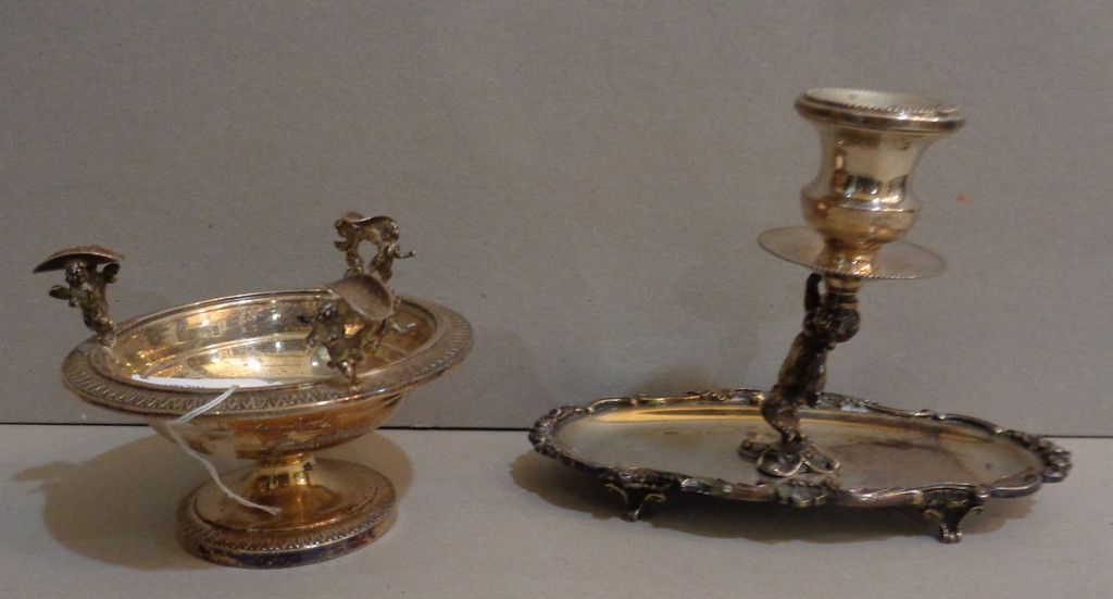 OGGETTISTICA Bugia e portacenere in argento con angioletti
gr.450