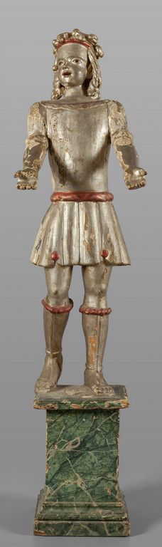 OGGETTISTICA Sculpture de serviteur en bois sculpté et argenté XVIIIe siècle 
h.&hellip;