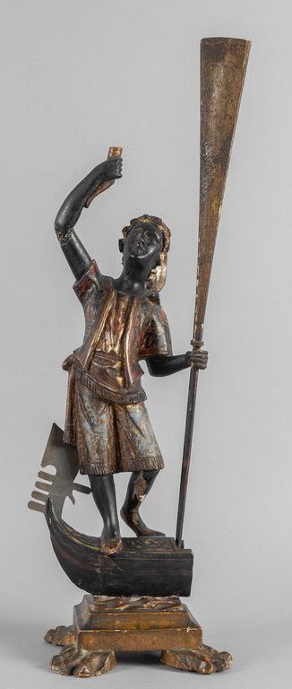 OGGETTISTICA Moretto gondolier sculpture in carved wood gilded and lacquered in &hellip;