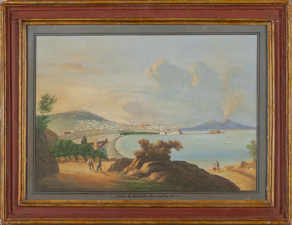DIPINTO Vue de Naples depuis la colline de Piosillipo" gouache
cm. 58x42
