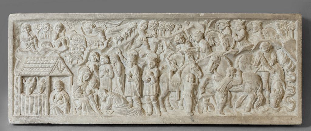 Bassorilievo in marmo raffigurante l'Adorazione Bas-relief en marbre représentan&hellip;