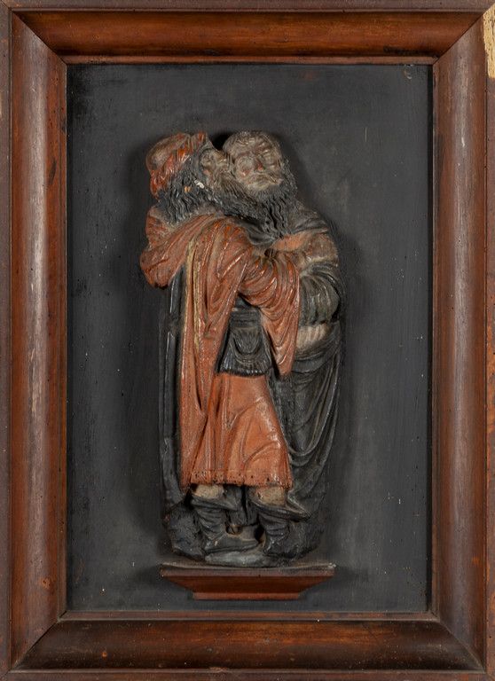 Il bacio di Giuda, scultura in terracotta 犹大之吻，多色陶土雕塑，17世纪初
h.Cm.39, 19世纪框架cm.46&hellip;