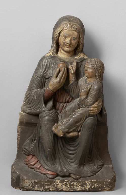 Madonna con Bambino in trono, scultura in pietra Vierge à l'enfant intronisée, s&hellip;