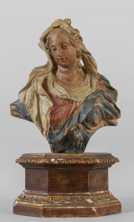 Madonnina, scultura in terracotta 圣母玛利亚，多色陶土雕塑，
博洛尼亚 18世纪
h.Cm.30