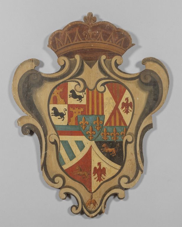 Grande stemma in legno dipinto in policromia, Large wooden coat of arms painted &hellip;