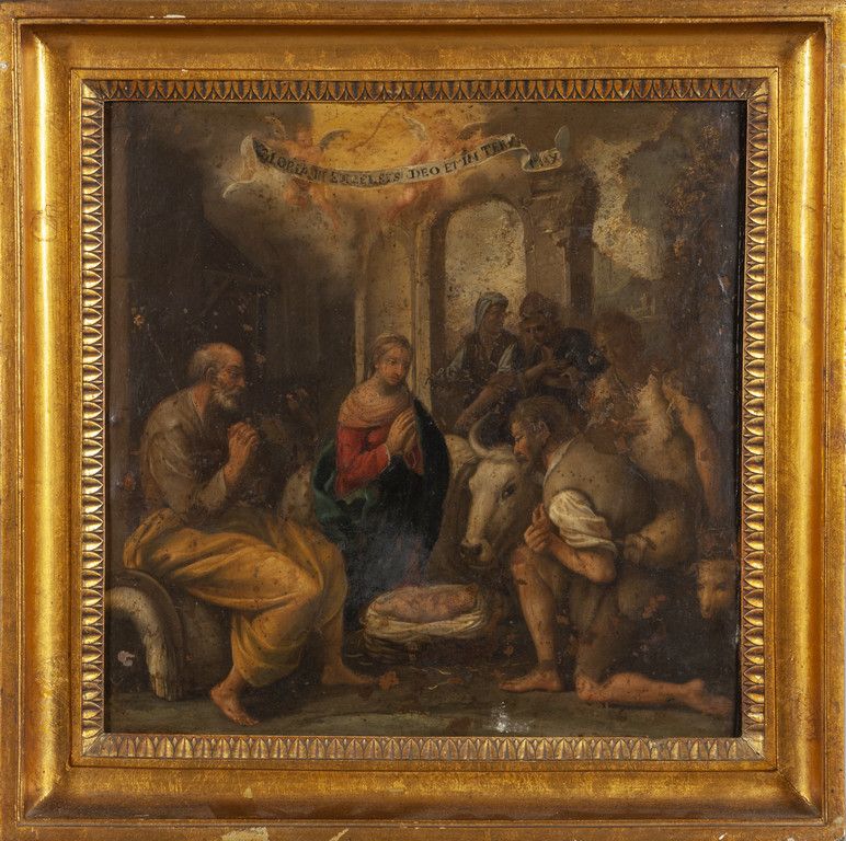 Scuola italiana sec.XVII "Natività" olio su 意大利学校17世纪的 "耶稣诞生 "铜板油画
厘米。35x38