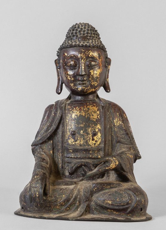 Buddha in bronzo con tracce di doratura a freddo 有冷镀金痕迹的铜佛 明朝时期，中国
h.Cm.29