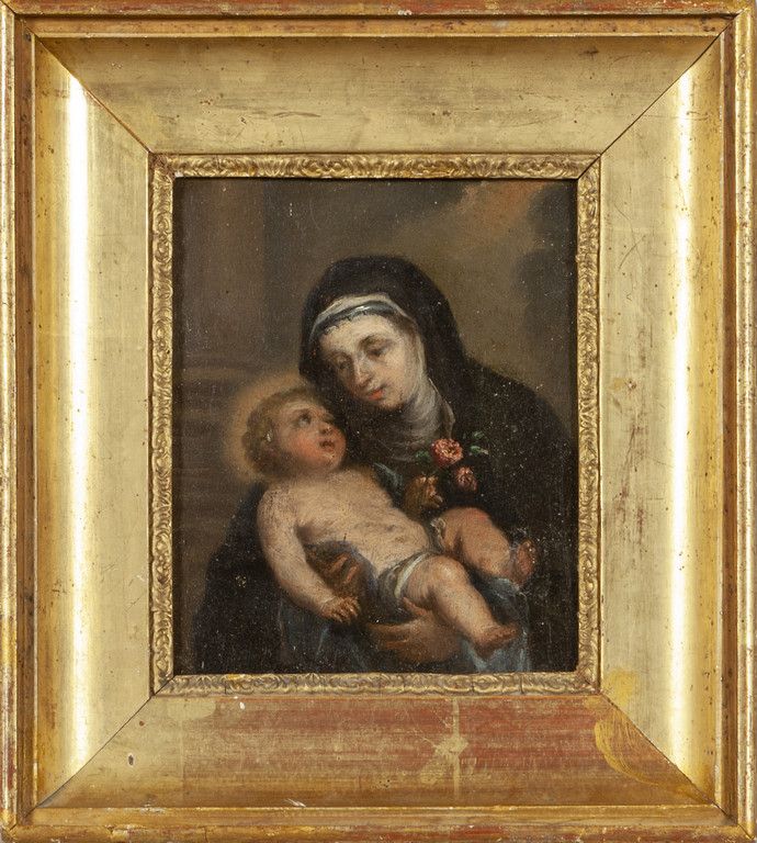 Scuola italiana sec.XVIII "Madonna con Bambino" 意大利学校 18世纪 "圣母与儿童 "板面油画
cm. 13x1&hellip;