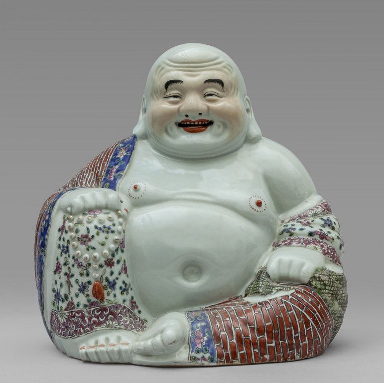 Buddha in porcellana policroma, Cina inizi Buddha in polychromem Porzellan, Chin&hellip;