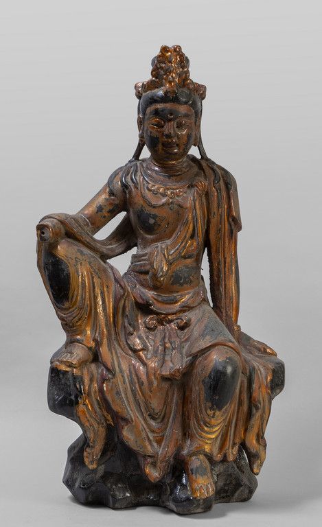 Kuan-jin in legno dorato e laccato, Cina dinastia 鎏金漆木观音，中国清代
h.Cm.65