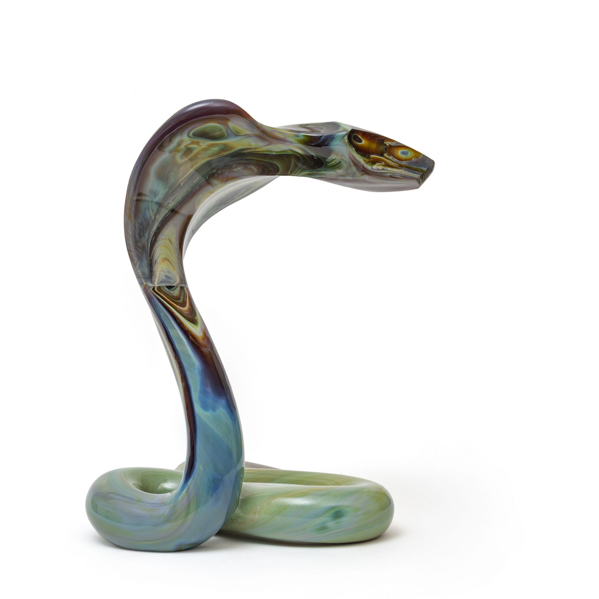 ROSIN LOREDANO LOREDANO ROSIN
玉髓玻璃眼镜蛇像，大约在1970年热塑和研磨完成。
刻有签名 "Loredano Rosin"。
高&hellip;