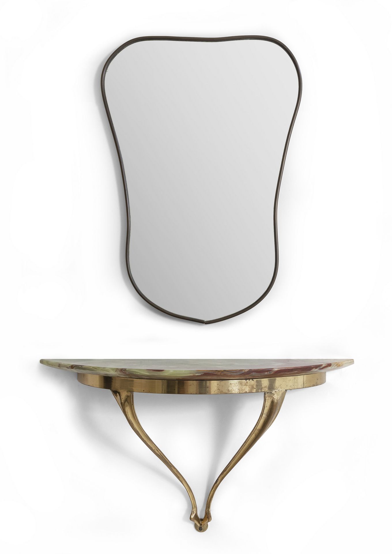 Console A wall-mounted CONSOLE WITH MIRROR from the 1950s. 
Brass onyx silvered &hellip;