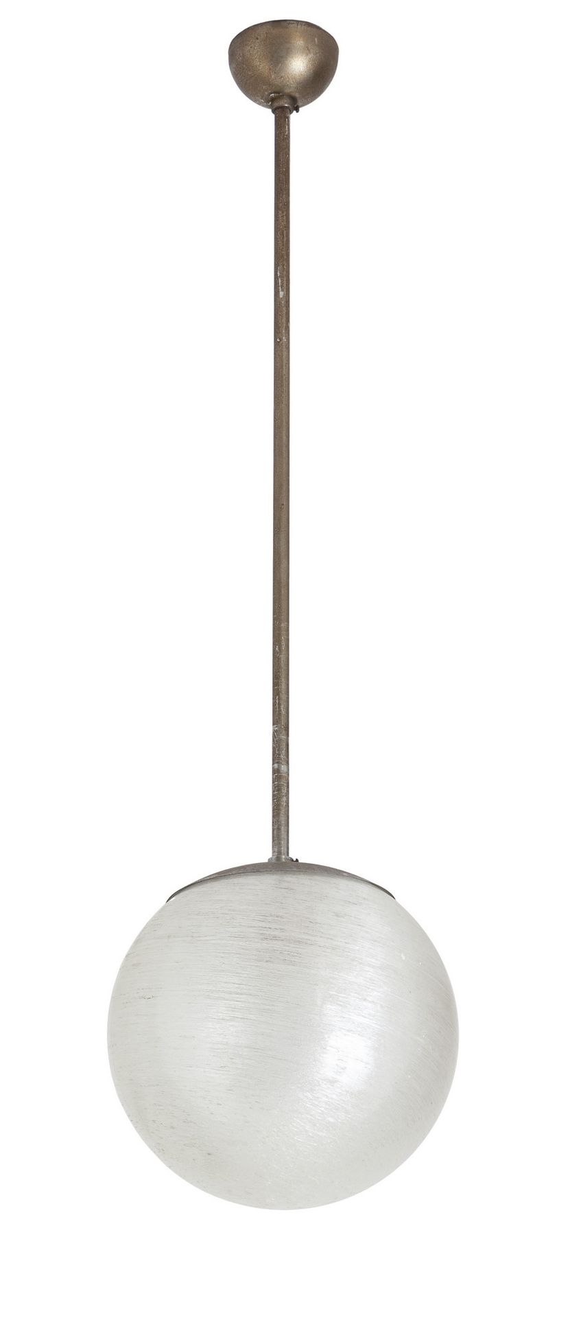 LAMPADA 一个20世纪40年代的悬吊灯。
镀镍黄铜，吹制的穆拉诺玻璃。
高度95厘米，扩散器直径25厘米。