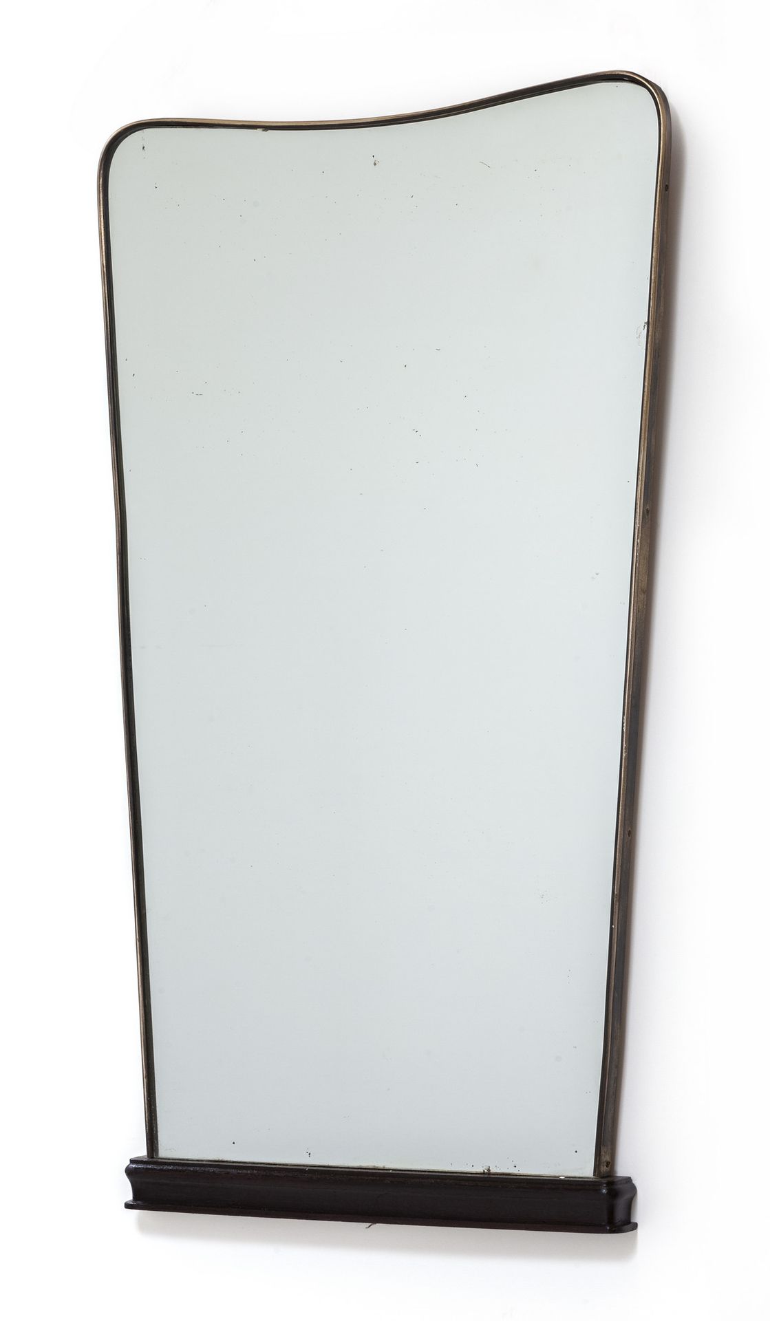 SPECCHIERA A WALL MIRROR from the 1950s. 
Aniline-stained wood, brass, silver-pl&hellip;