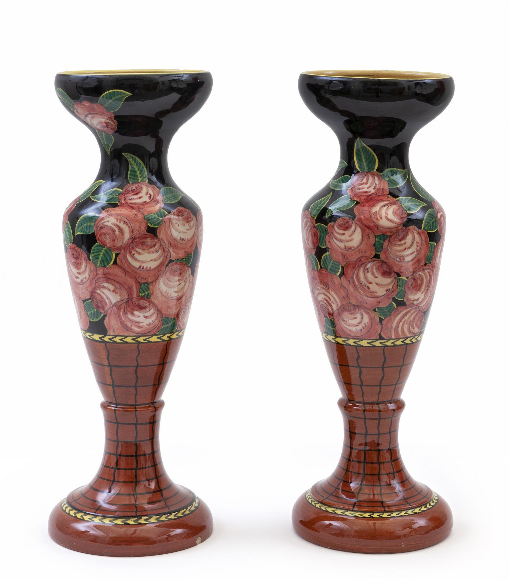 FENICE ALBISOLA FENICE Albisola
20世纪30年代的两个陶瓷花瓶。
车床成型，手工装饰。
标有 "Fenice Albisola &hellip;
