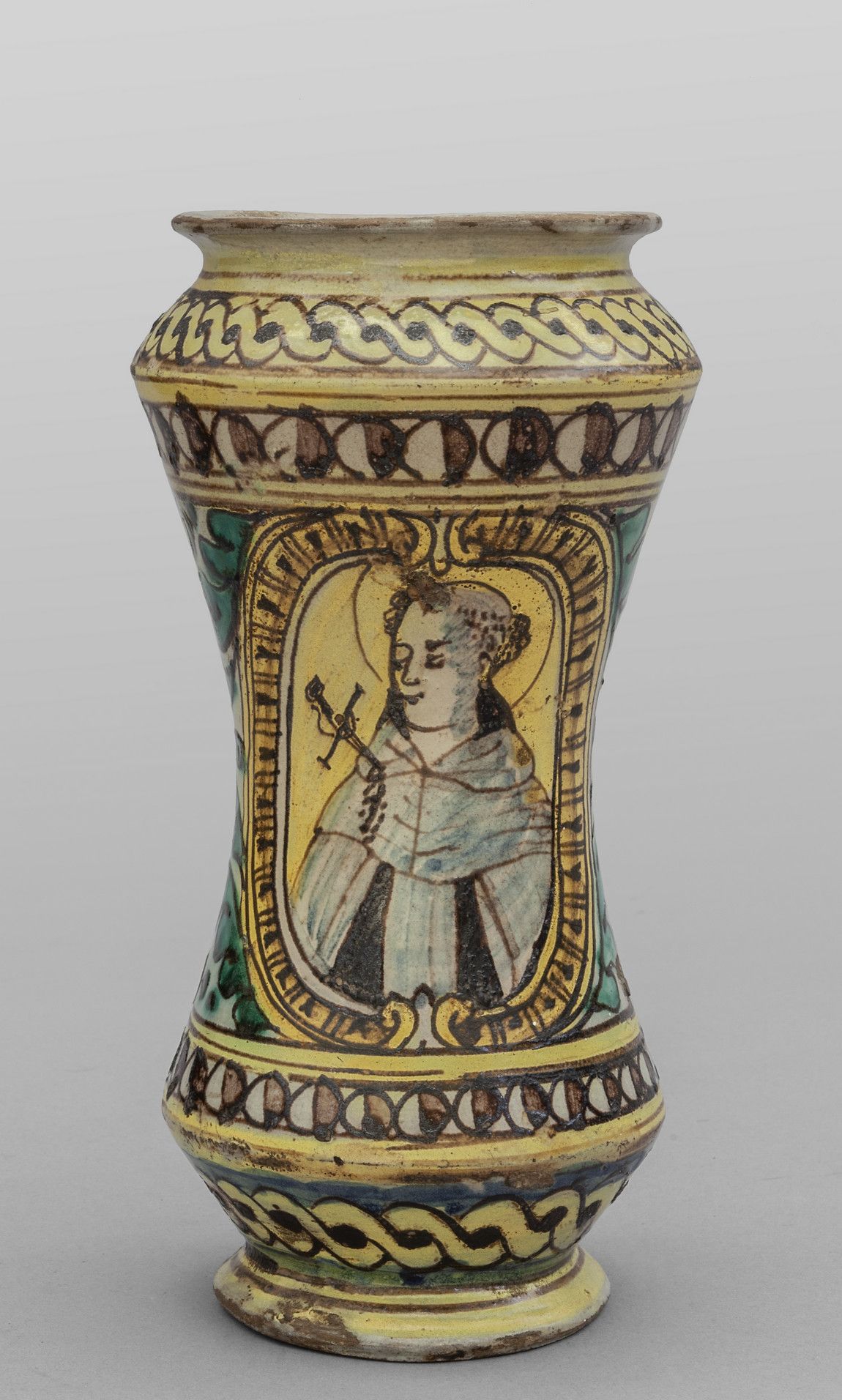 Albarello in ceramica policroma, medaglione con Albarello aus polychromer Kerami&hellip;