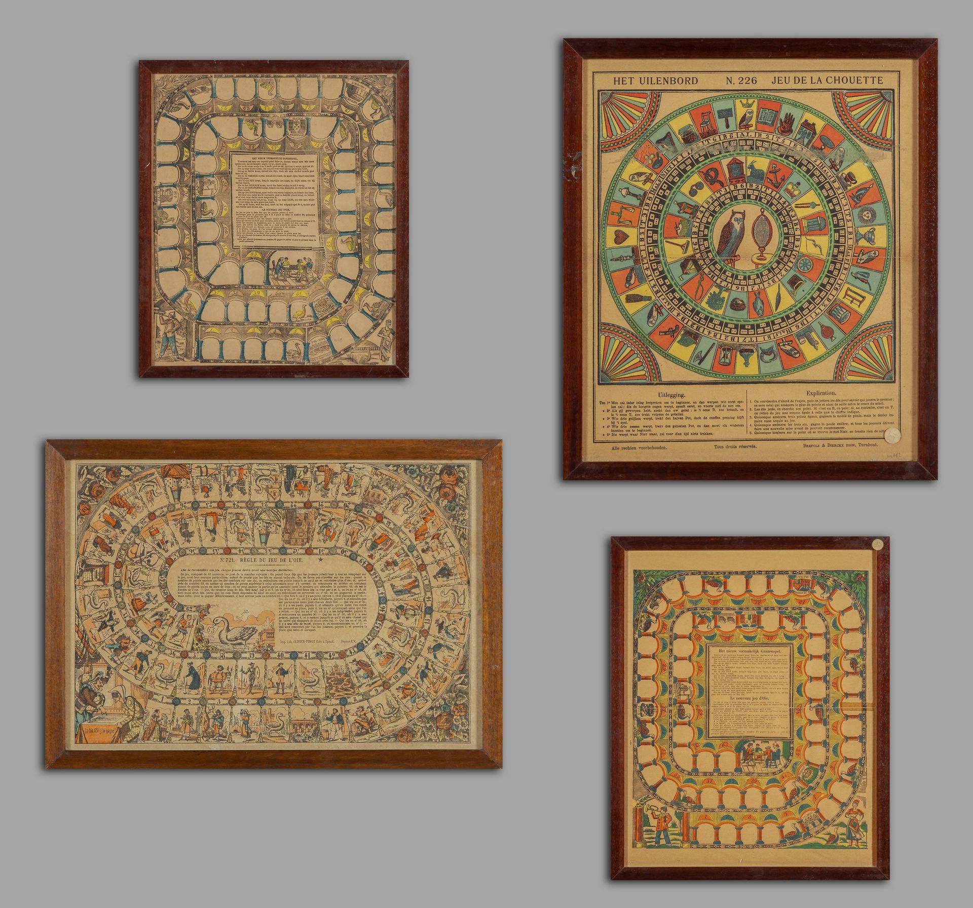 OGGETTISTICA Cuatro juegos de la oca de diferentes tamaños siglos XIX y XX