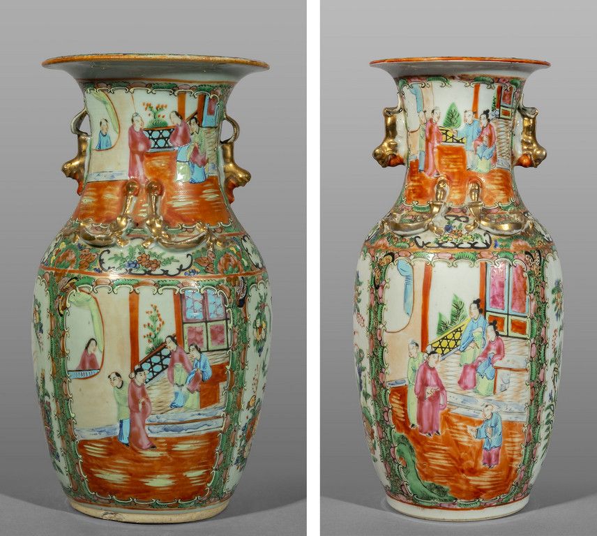 Due vasi in porcellana Famiglia Rosa, Canton Zwei Porzellanvasen Famiglia Rosa, &hellip;