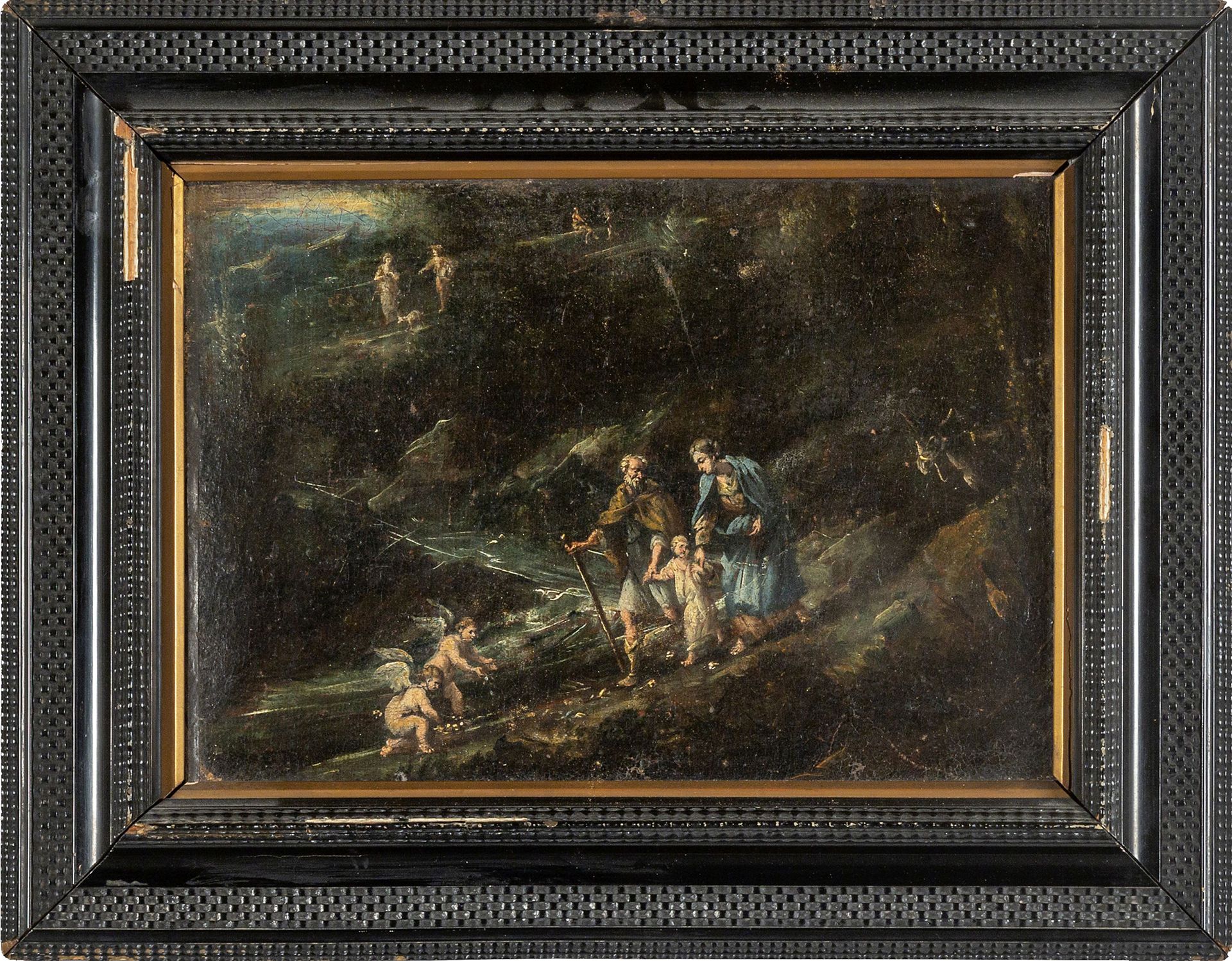 DIPINTO Huile "La fuite en Égypte" 18e siècle
cm. 42x30