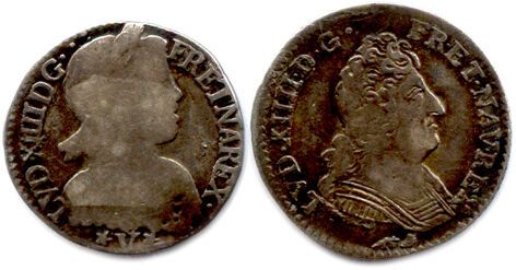 Null 路易十四 1610-1643
一批两枚银币：
第十二枚纳瓦拉长引线盾牌 1653年 圣帕莱
二十号 "三冠王 "银币 1712年鲁昂
罕见。B和T.B&hellip;