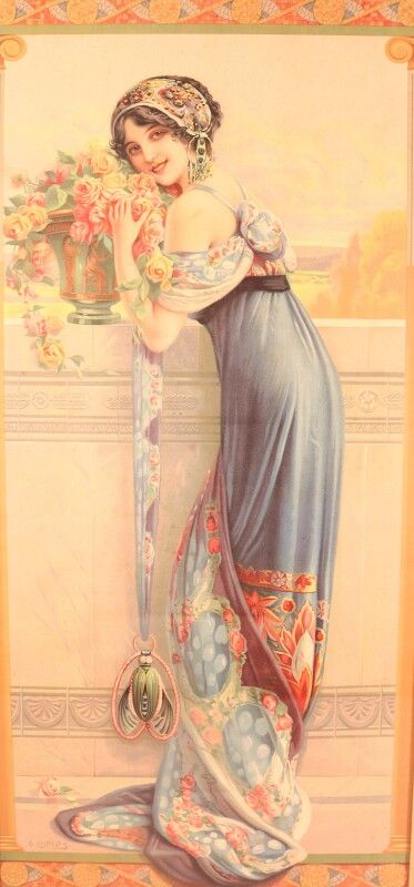 Null GASPAR CAMPS Y JUNYENT (1845-1942) - "Femme au bouquet de fleurs" - affiche&hellip;