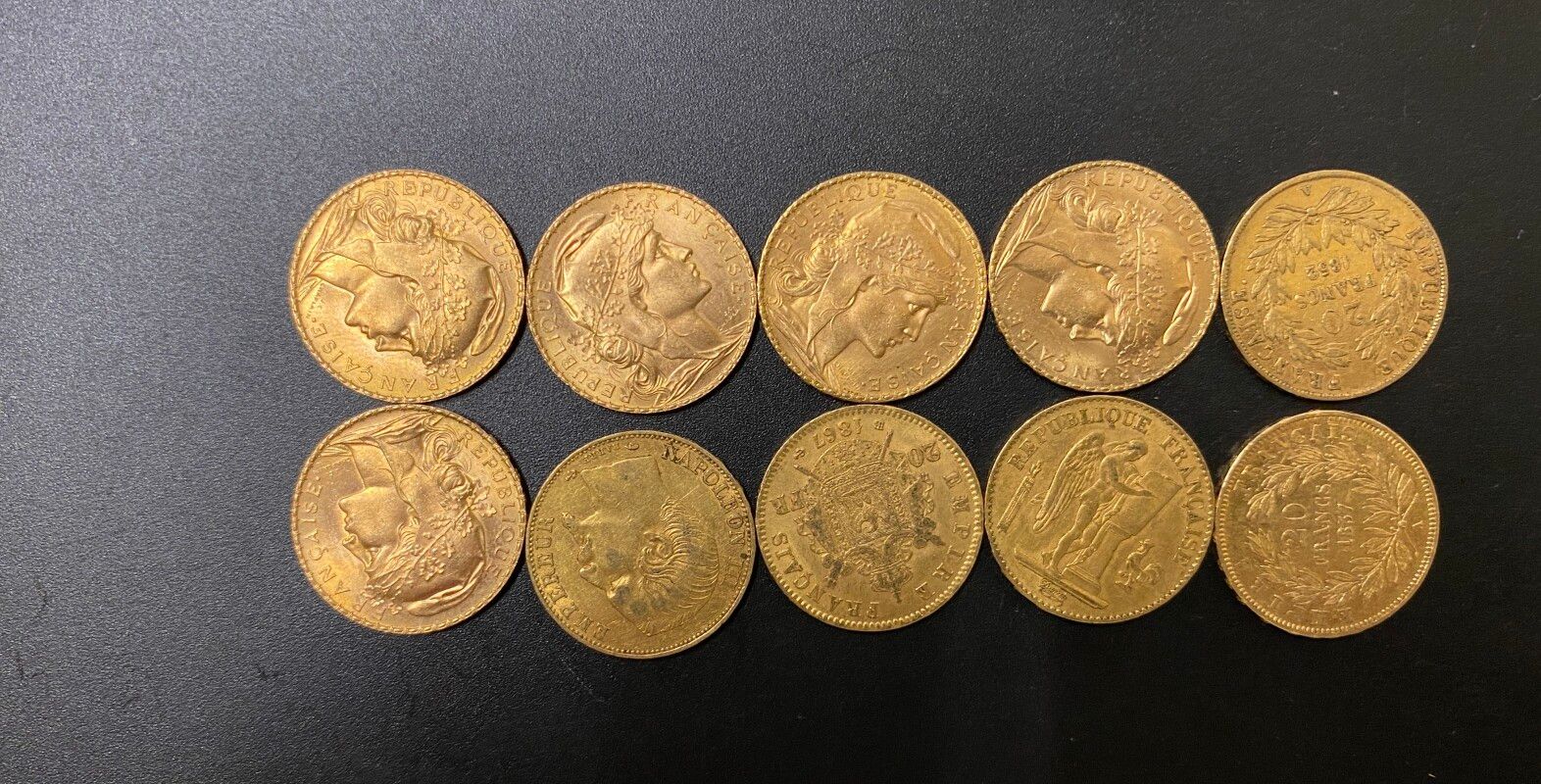 Null Dix pièces de 20 francs or - 64.49 g