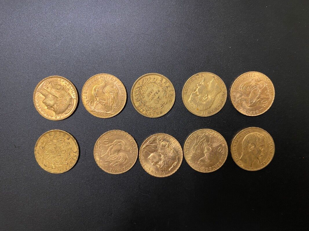 Null Dix pièces de 20 francs or - 64.49 g