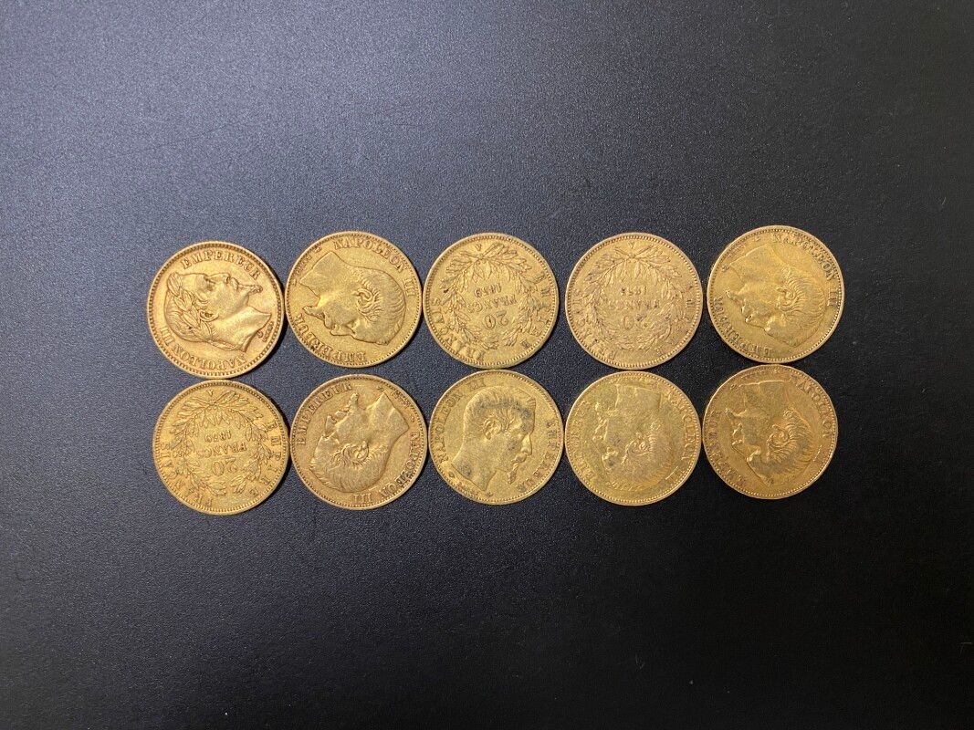 Null Dix pièces de 20 francs or - 64.14 g