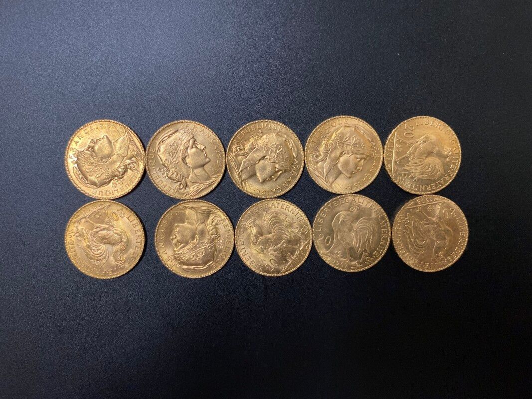 Null Dix pièces de 20 francs or - 64.63 g