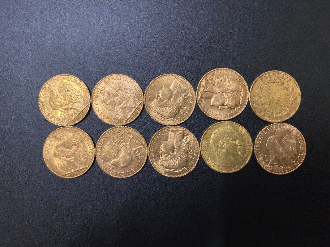 Null Dix pièces de 20 francs or - 64.52 g