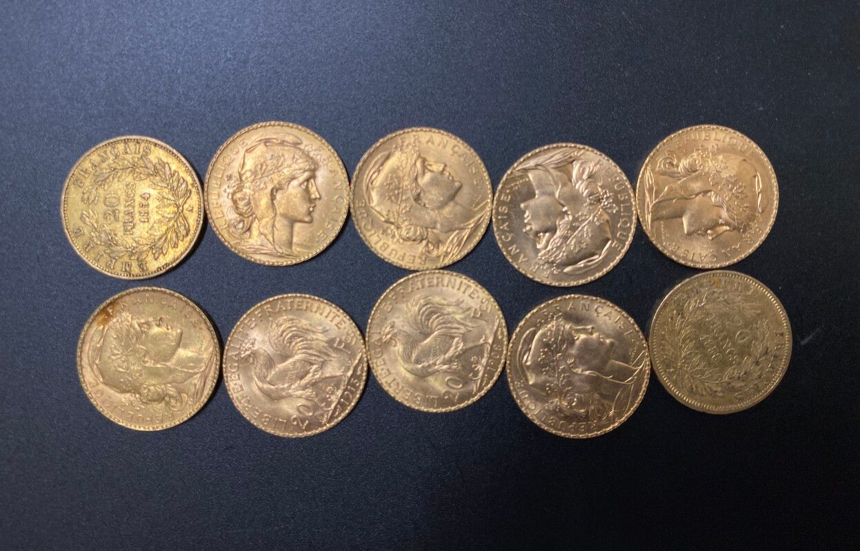 Null Dix pièces de 20 francs or - 64.53 g